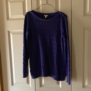 Talbots purple cable knit button shoulder women M sweater cowl neck split hem